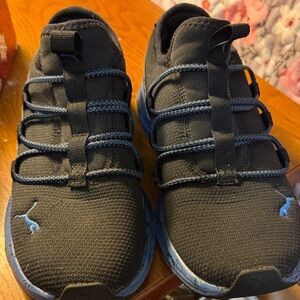 Puma Kids Black Sneakers with Blue Highlights